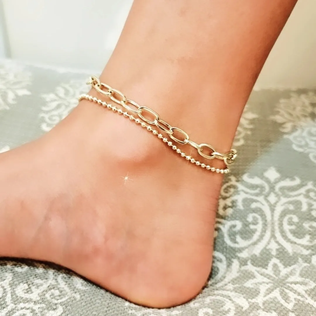 14k Gold Filled Two Layers Anklet