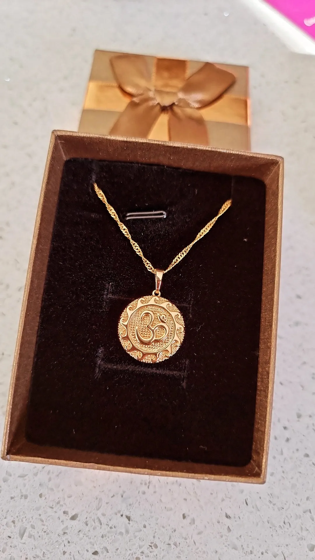 18k Gold Filled OM Pendant Necklace