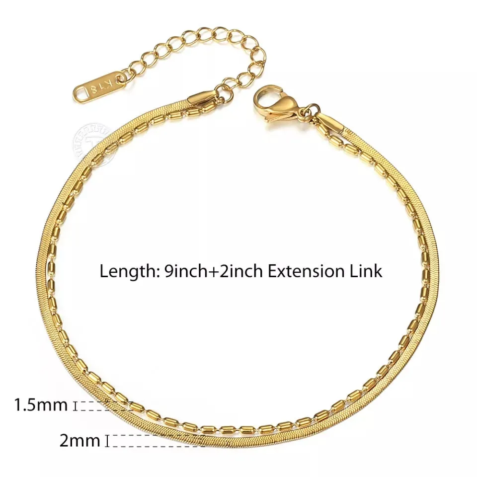 18k Gold Plated Herringbone Chain Two Layers Anklet