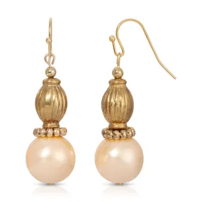 1928 Jewelry Ridged Bead Faux Pearl Dangle Drop Earrings