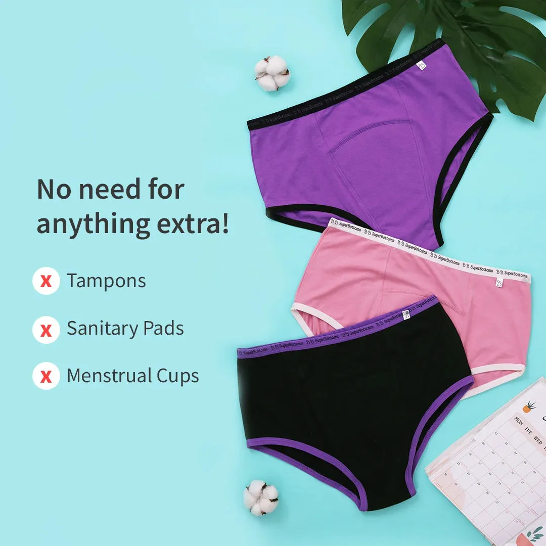 2 Period Underwear (Lilac and Pink) + 4 Flow Lock Cloth Pads + Free Wet Pouch