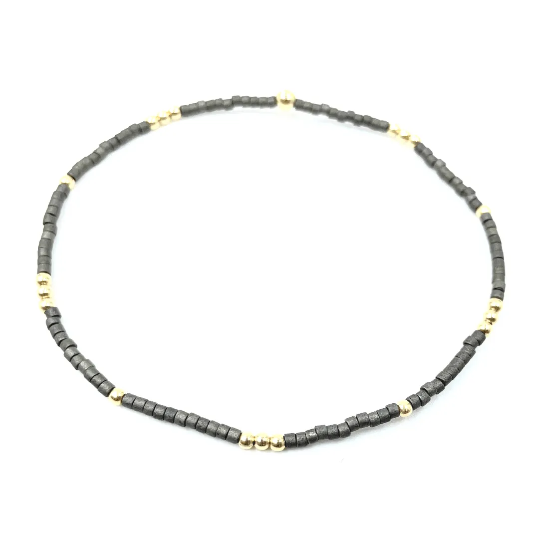 2mm Newport GRAPHITE + Gold Filled Waterproof Bracelet