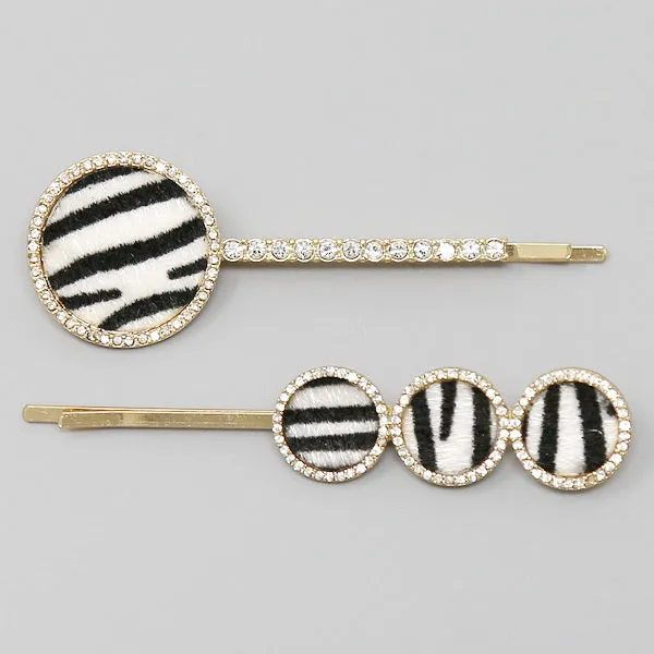 Animal Print Faux Fur Bobby Pin Set