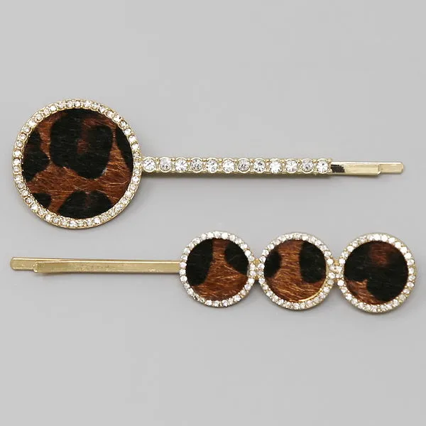 Animal Print Faux Fur Bobby Pin Set