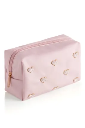 Blush Heart Pearl Embellished Zip Pouch