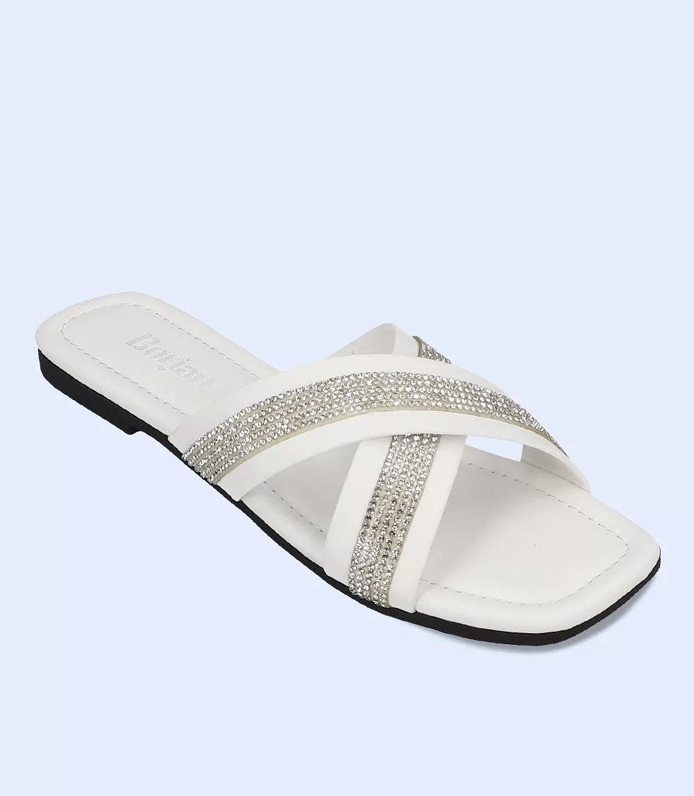 BW8358-WHITE-Women Casual Slipper