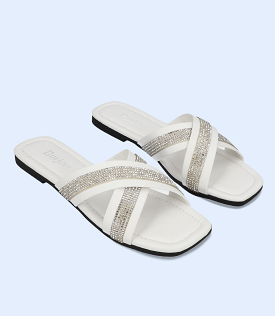 BW8358-WHITE-Women Casual Slipper