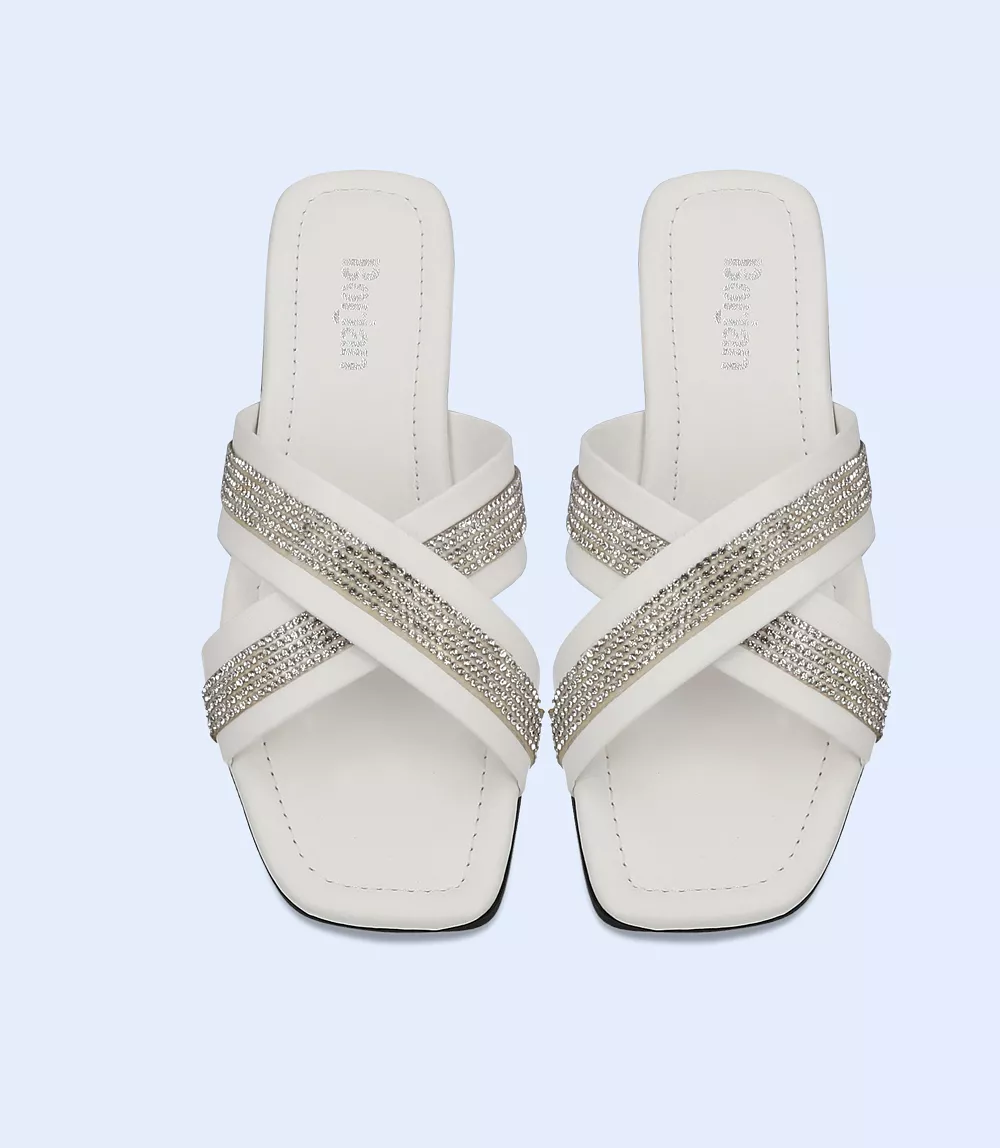 BW8358-WHITE-Women Casual Slipper