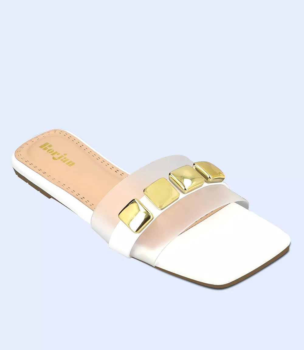 BW9308-WHITE-Women Casual Slipper