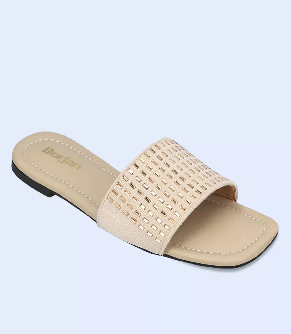 BW9424-BEIGE-Women Casual Slipper