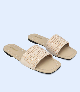 BW9424-BEIGE-Women Casual Slipper