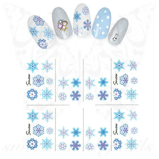 Christmas Nails Purple Blue Snowflakes Water Decals