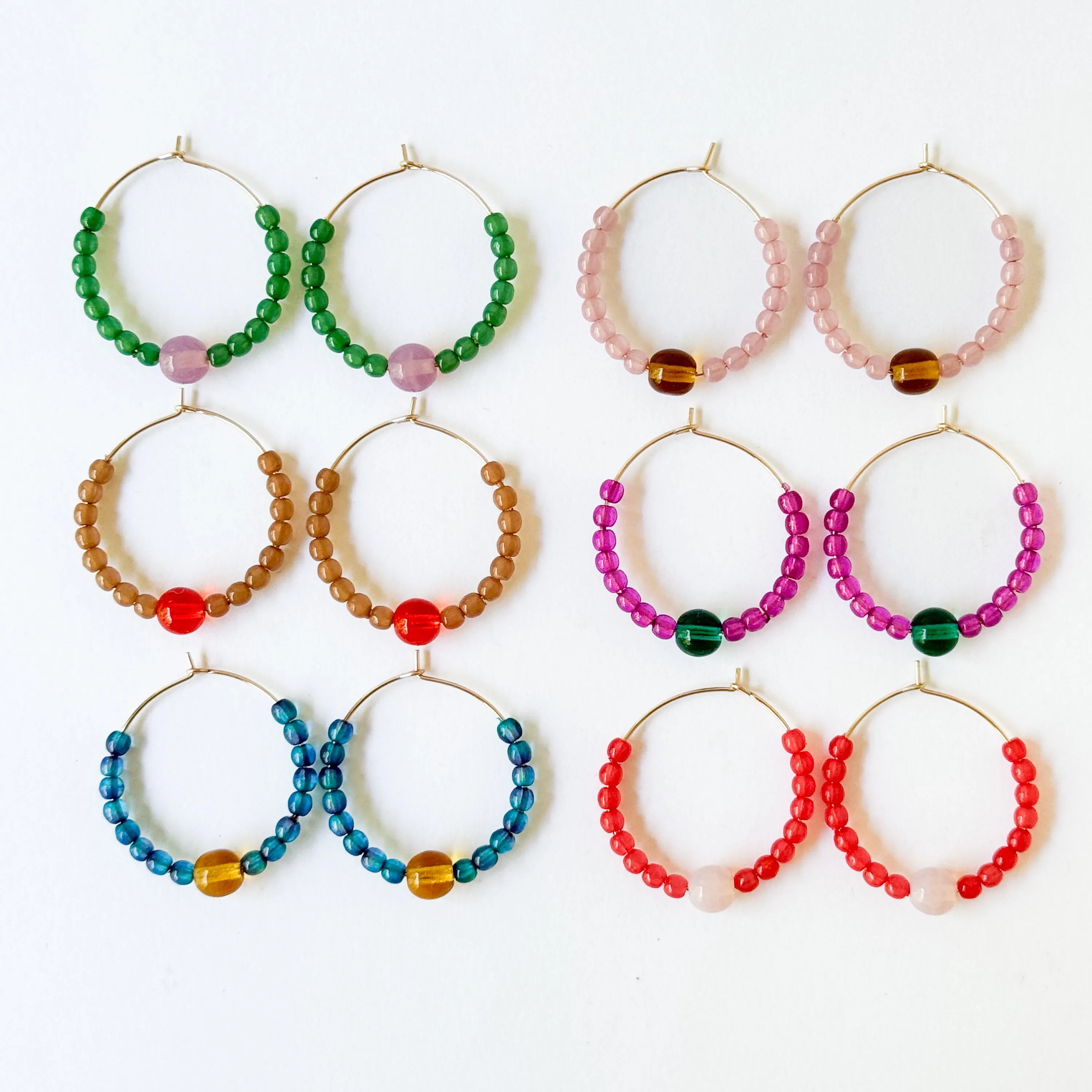 Colorful 1 Gold Filled Hoops with Beads