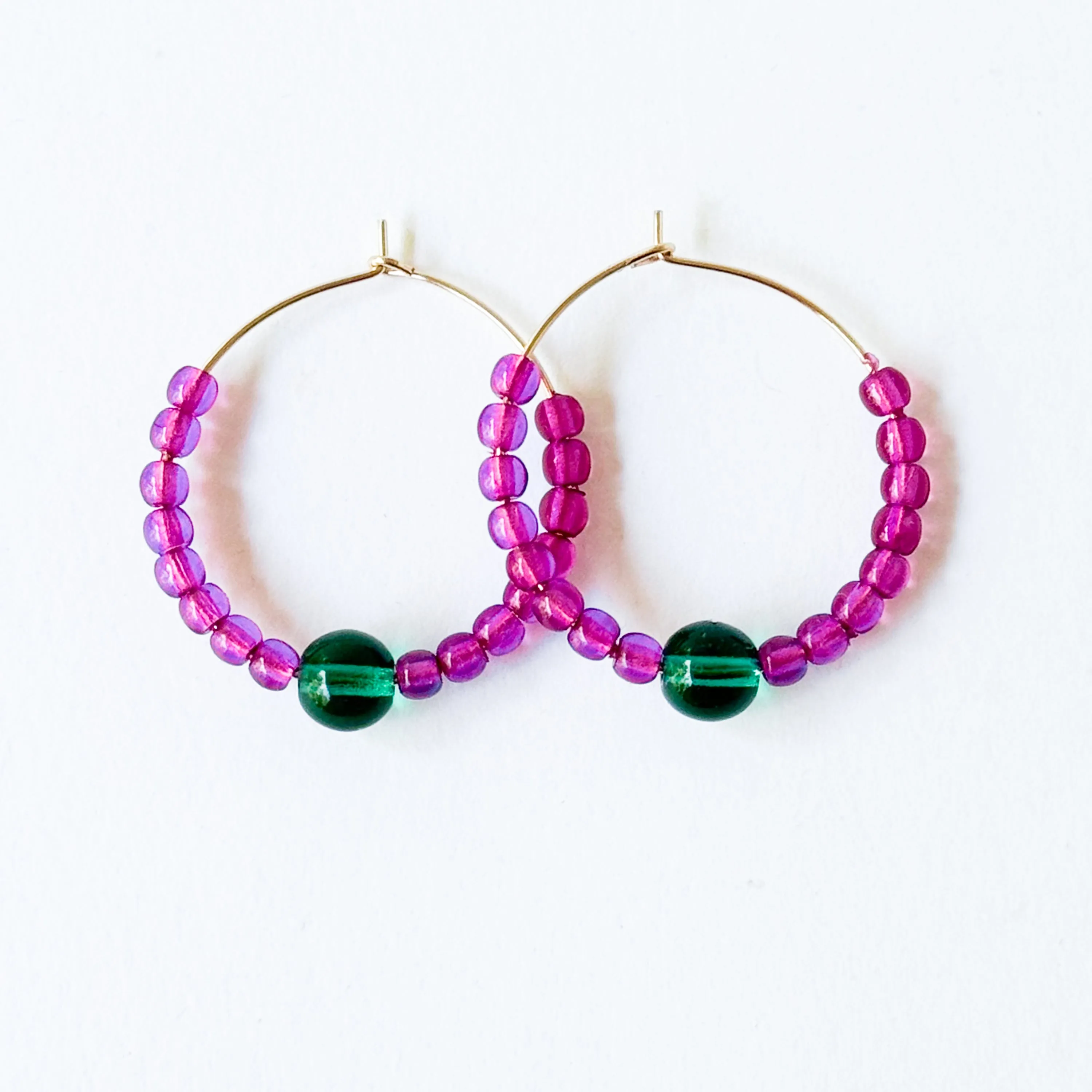 Colorful 1 Gold Filled Hoops with Beads