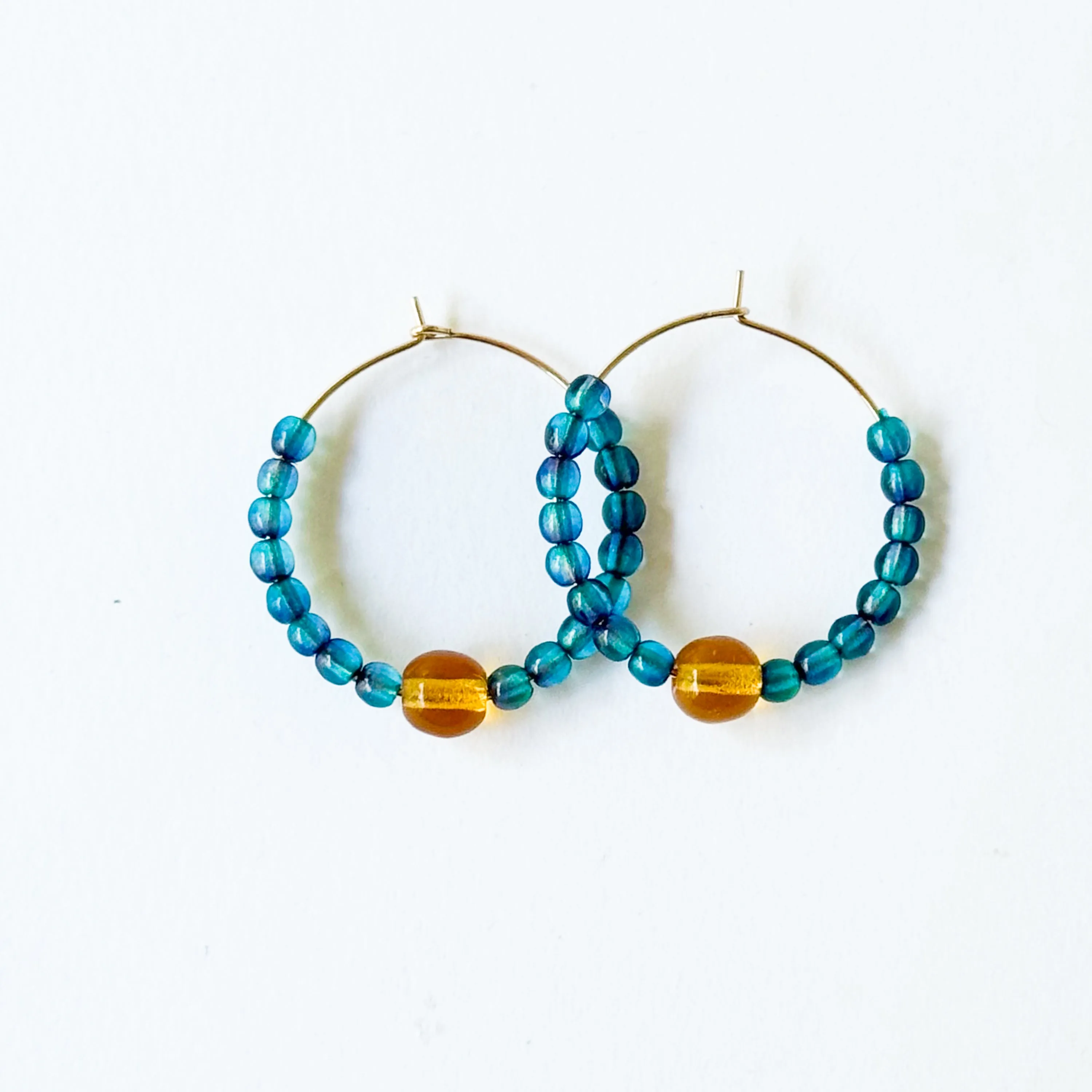 Colorful 1 Gold Filled Hoops with Beads