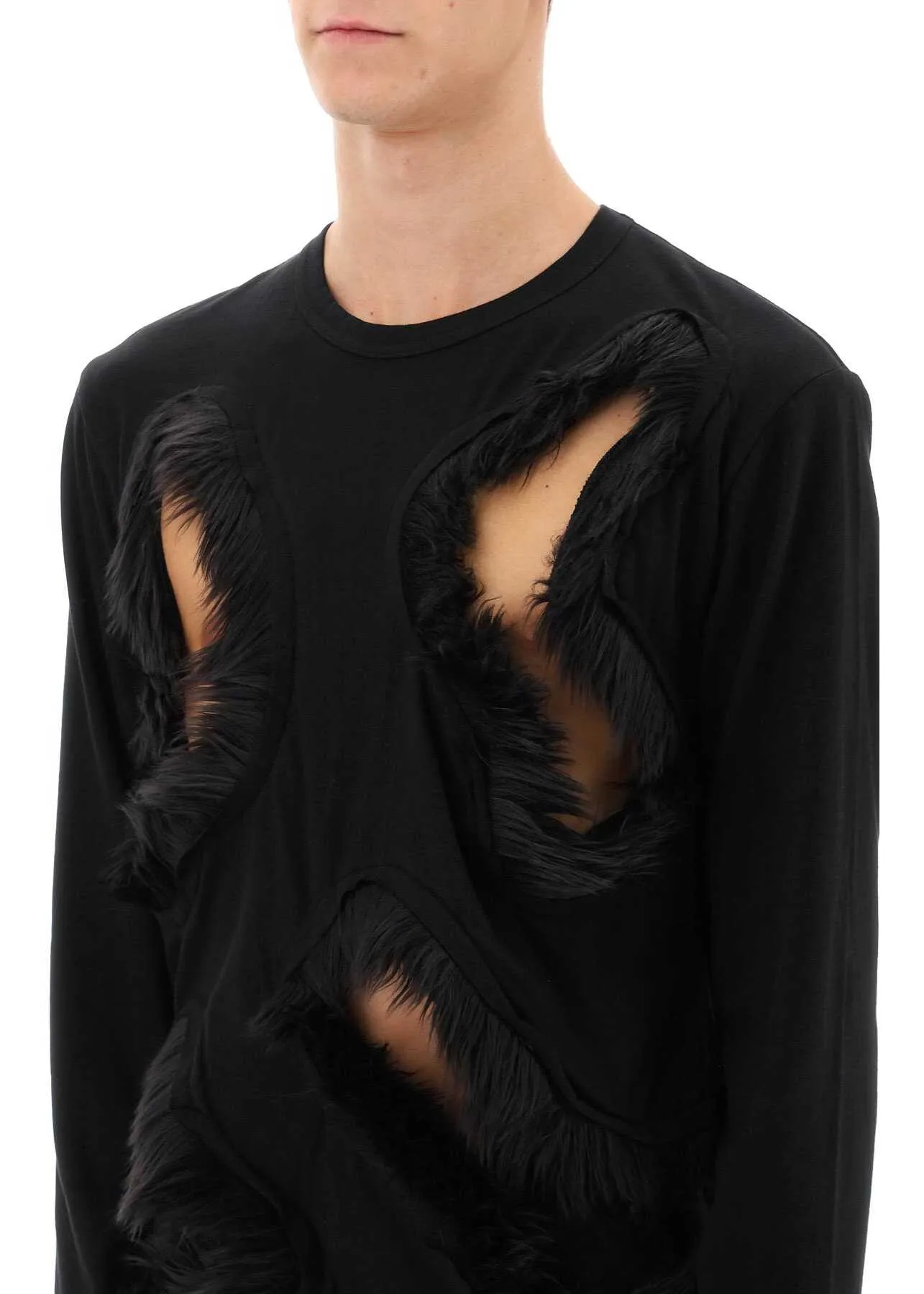 COMME des GARCONS  |Comme des Garçons Long-Sleeved T-Shirt With Faux Fur-Tri...