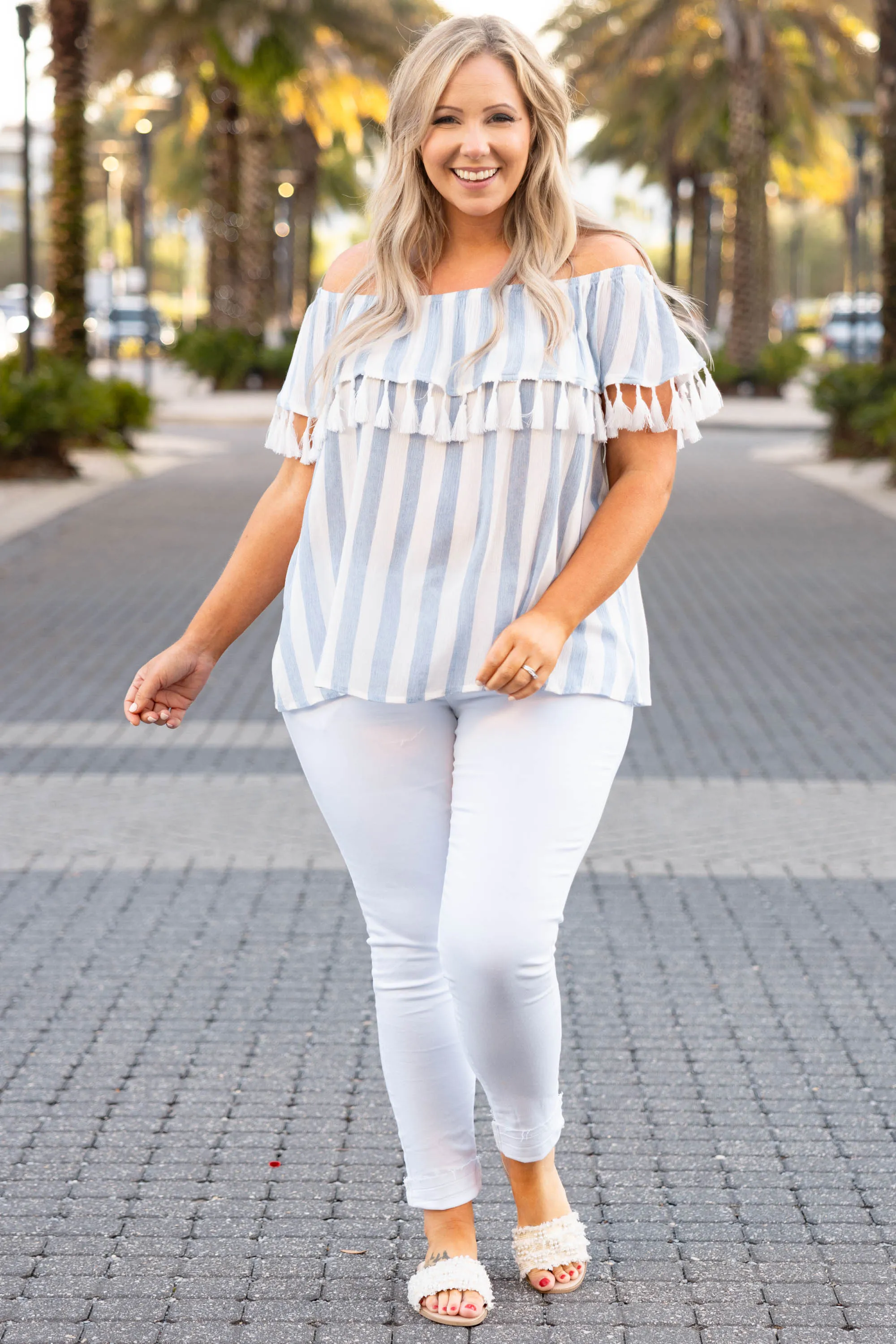 Confident In You Top, Ivory-Navy