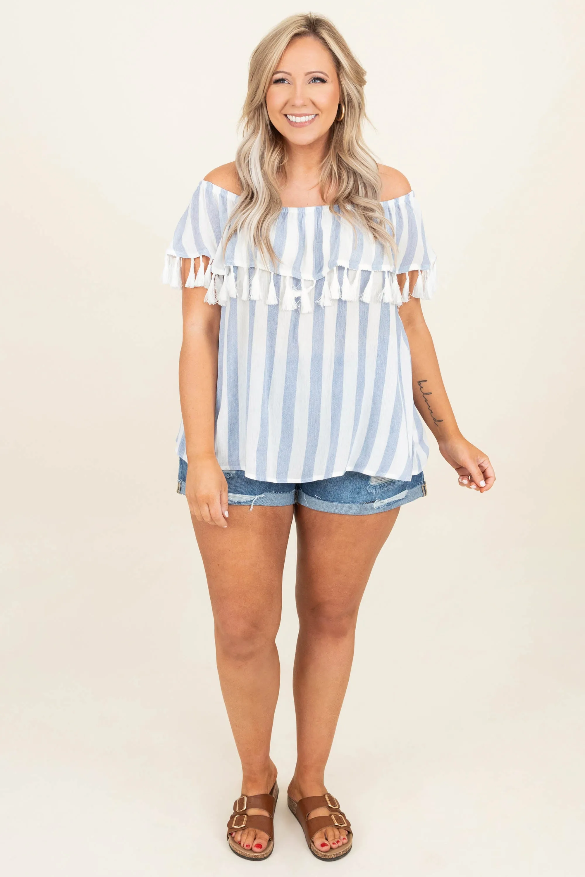 Confident In You Top, Ivory-Navy