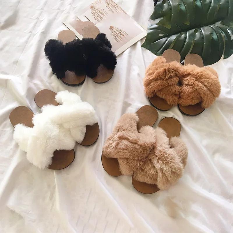 Crossover Faux Fur Slippers