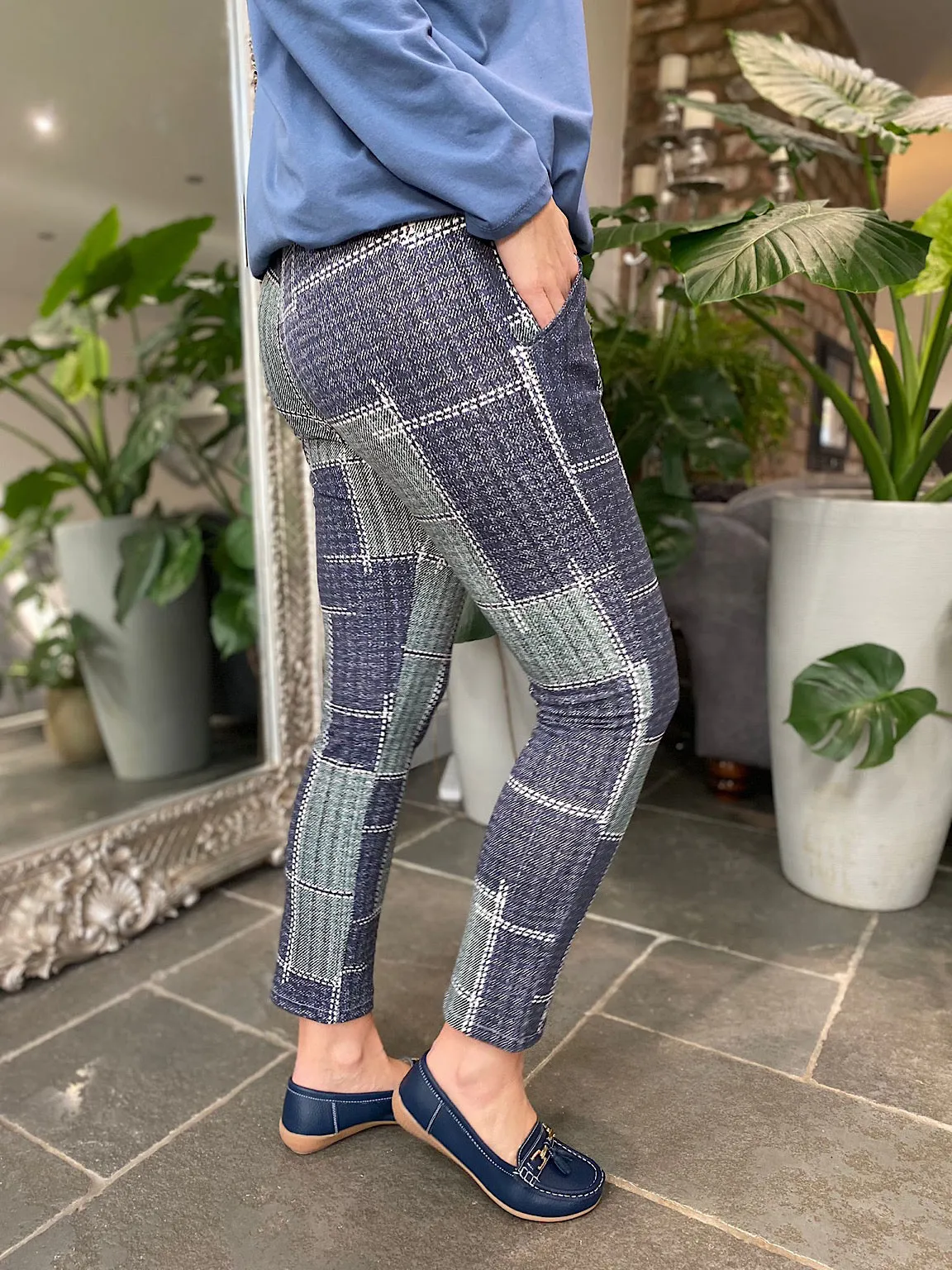 Denim Patchwork Print Joggers