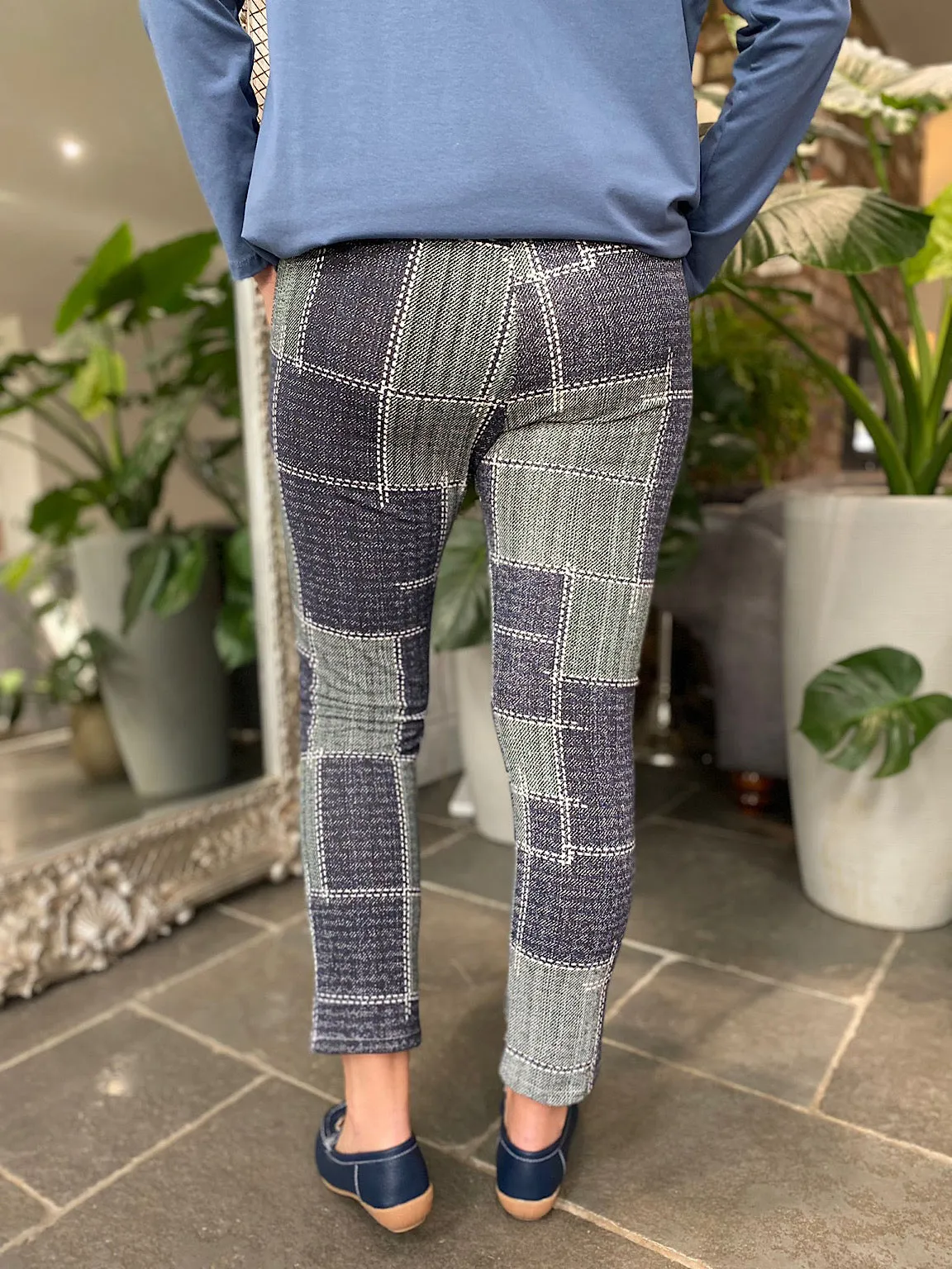 Denim Patchwork Print Joggers