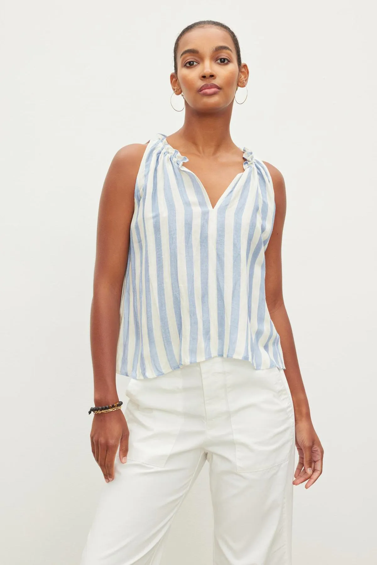 ERICA STRIPED LINEN TANK TOP