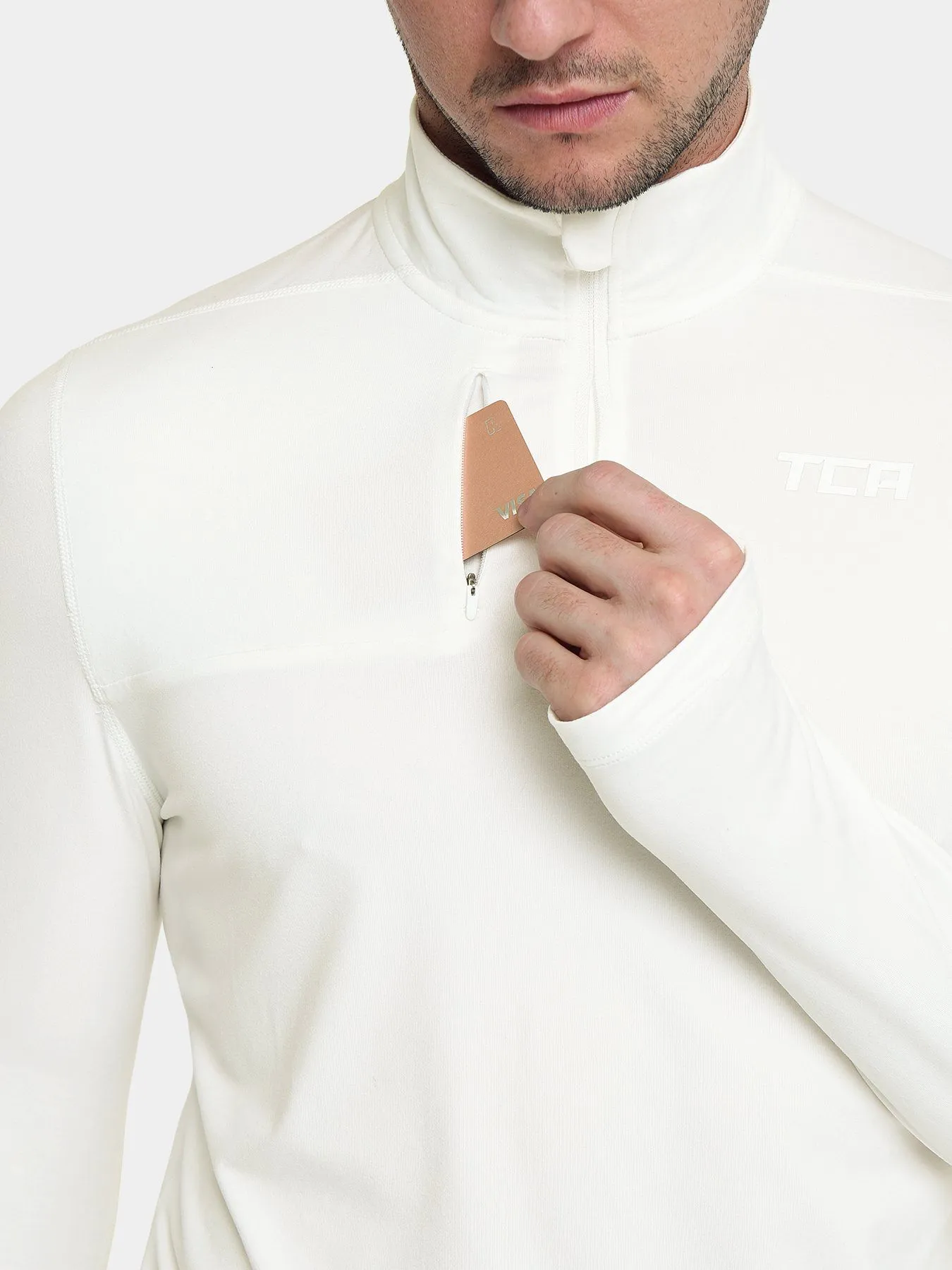 Fusion Half Zip Running Top For Men With Thumbholes & Chest Zip Pocket