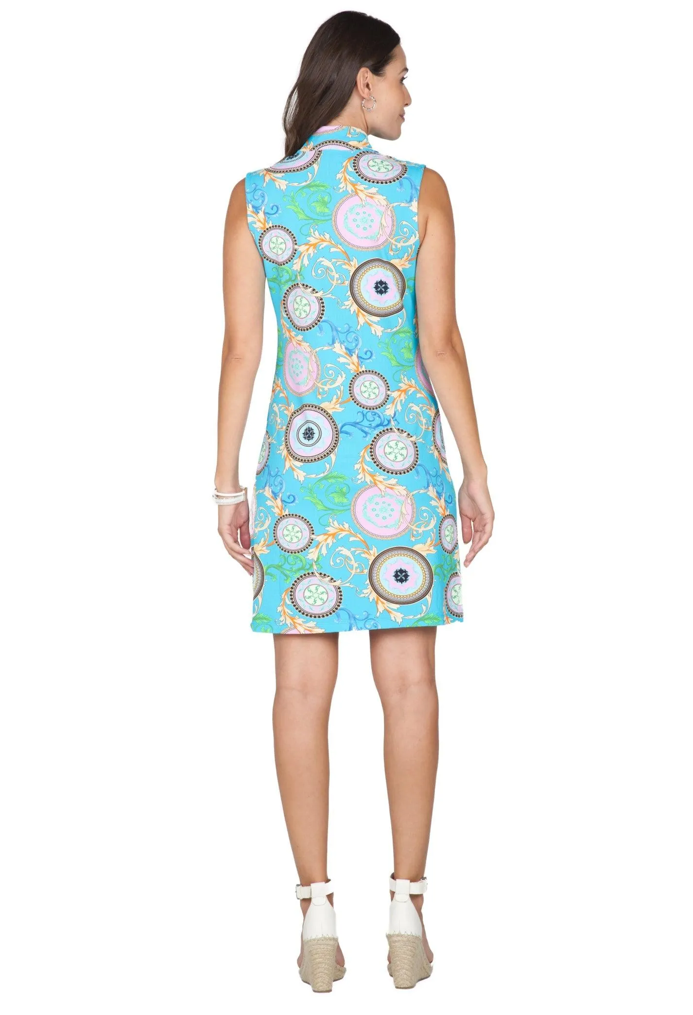 Ibkül - Debbie Print Sleeveless Mock Neck Dress - 58654