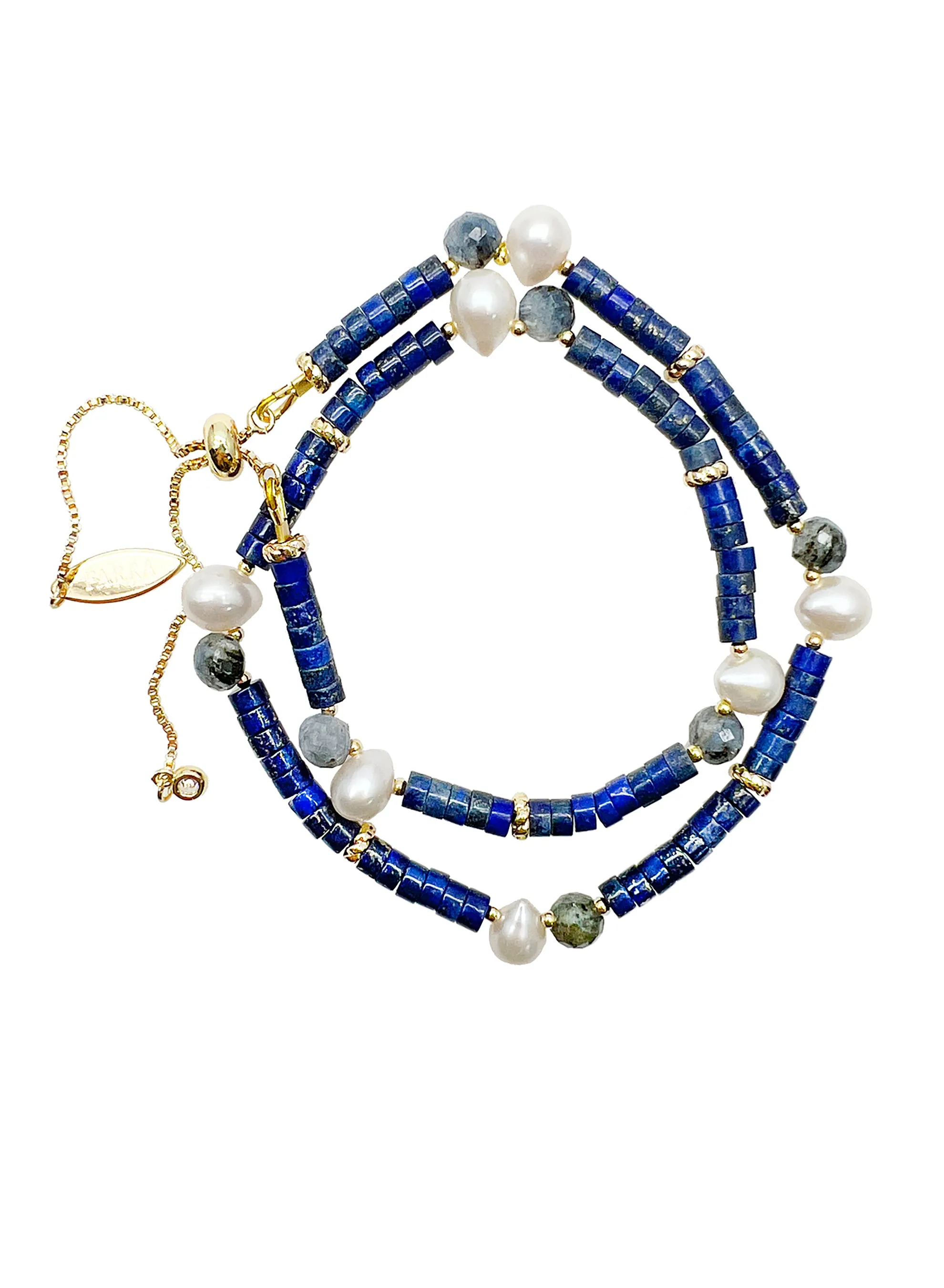 Lapis with Teardrop Freshwater Pearls Double Layers Bracelet JB008