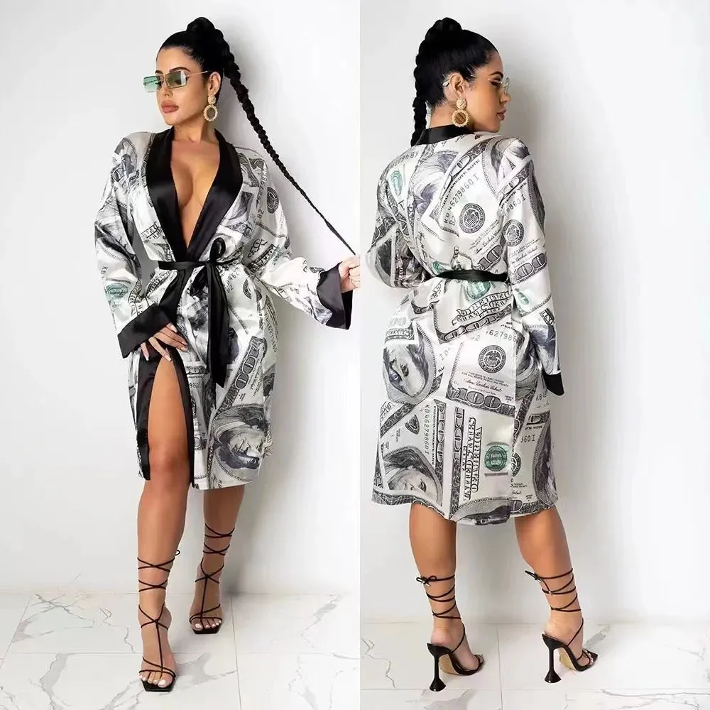 Luxury Silk Long Money Print Inspirational Robes