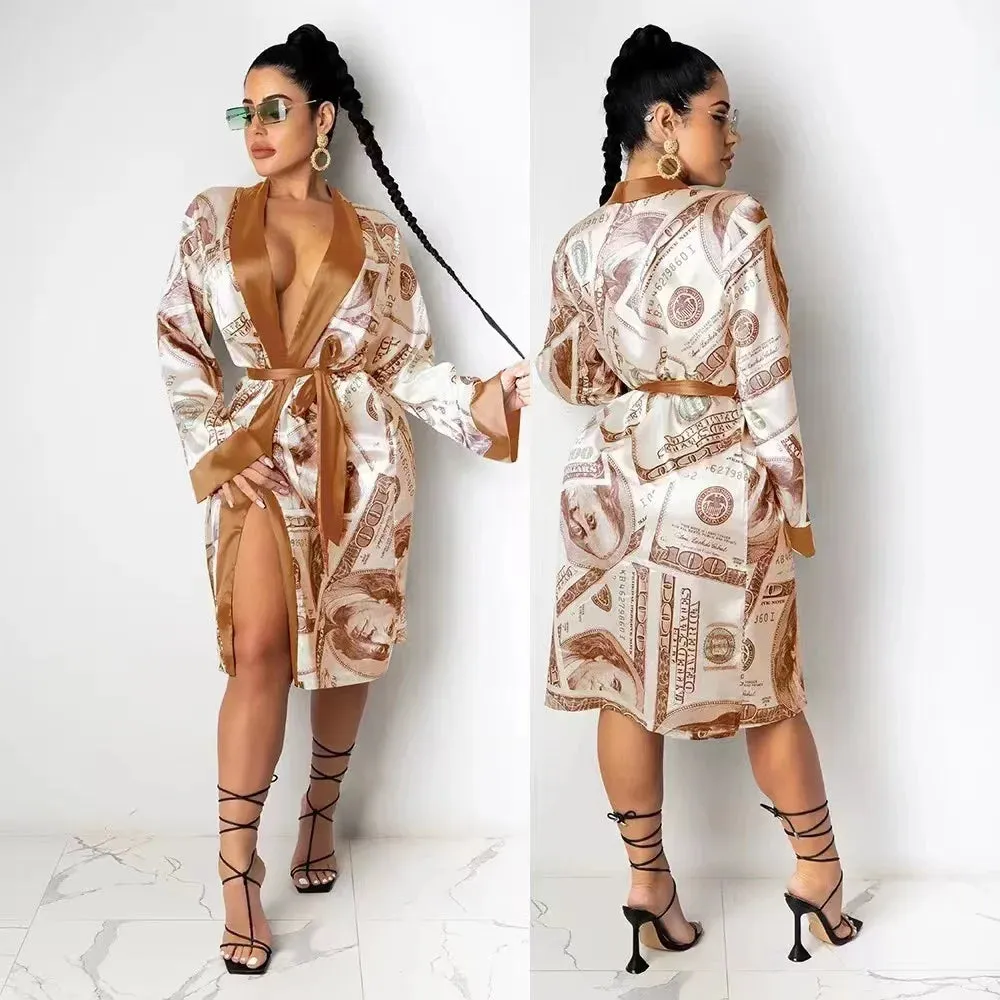 Luxury Silk Long Money Print Inspirational Robes