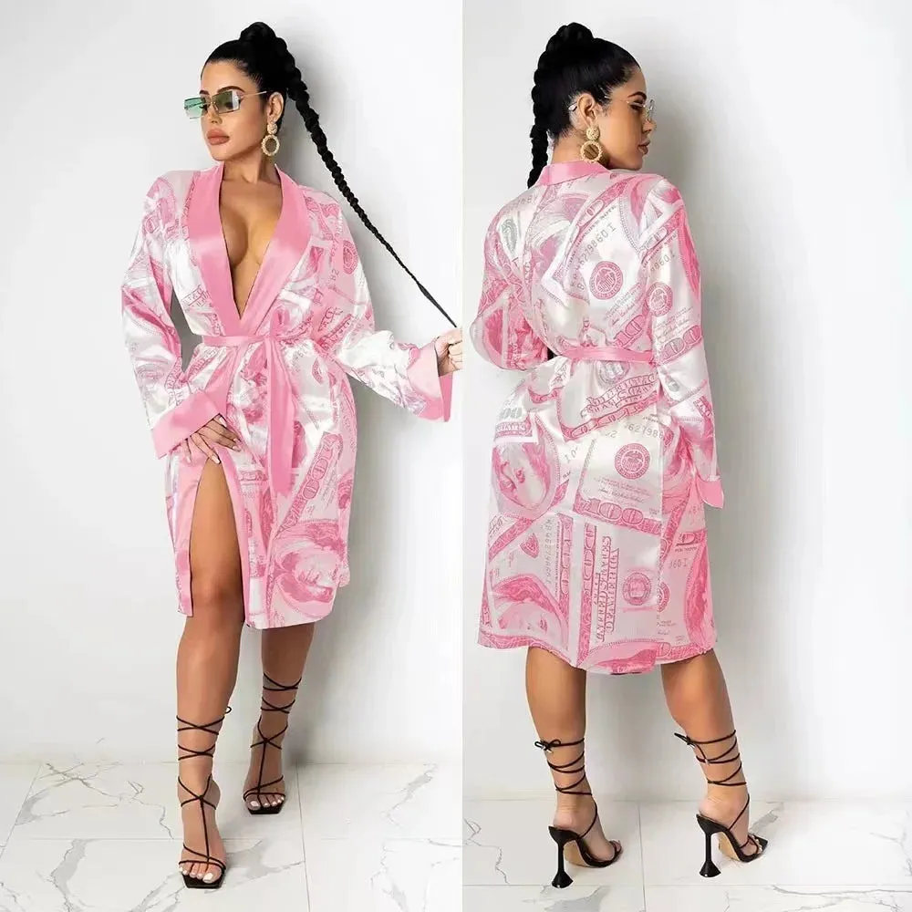 Luxury Silk Long Money Print Inspirational Robes