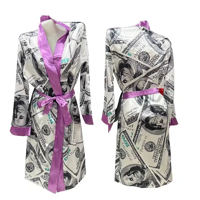 Luxury Silk Long Money Print Inspirational Robes