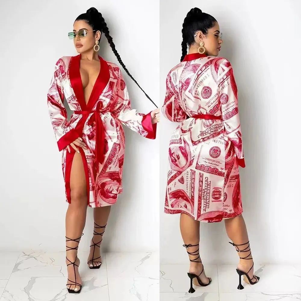 Luxury Silk Long Money Print Inspirational Robes