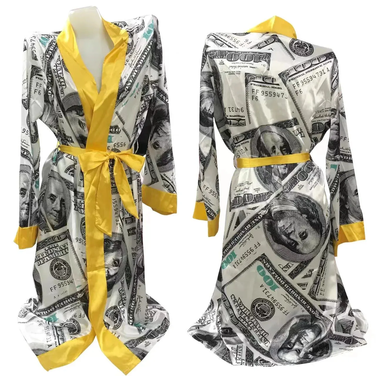 Luxury Silk Long Money Print Inspirational Robes