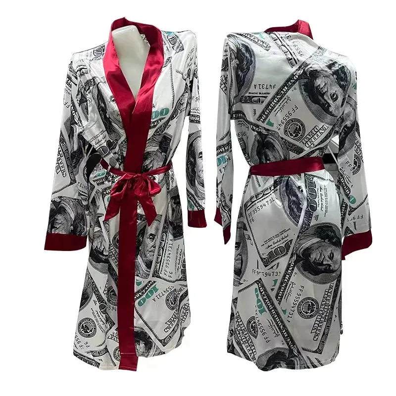 Luxury Silk Long Money Print Inspirational Robes