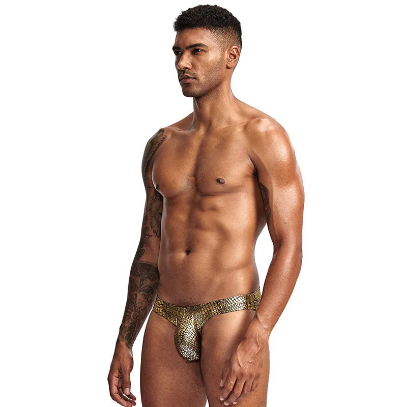 Men's Sexy Snake Skin Wild Low Waist Big Penis Pouch Underwear