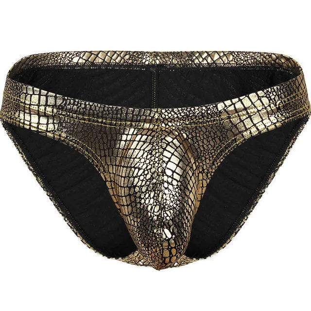 Men's Sexy Snake Skin Wild Low Waist Big Penis Pouch Underwear