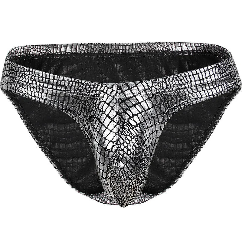 Men's Sexy Snake Skin Wild Low Waist Big Penis Pouch Underwear