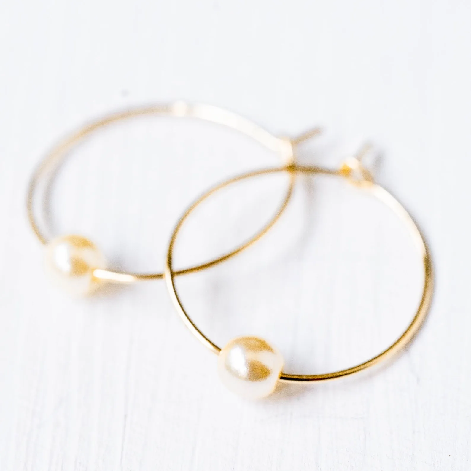 Mini pearl Gold Filled Hoops-WS