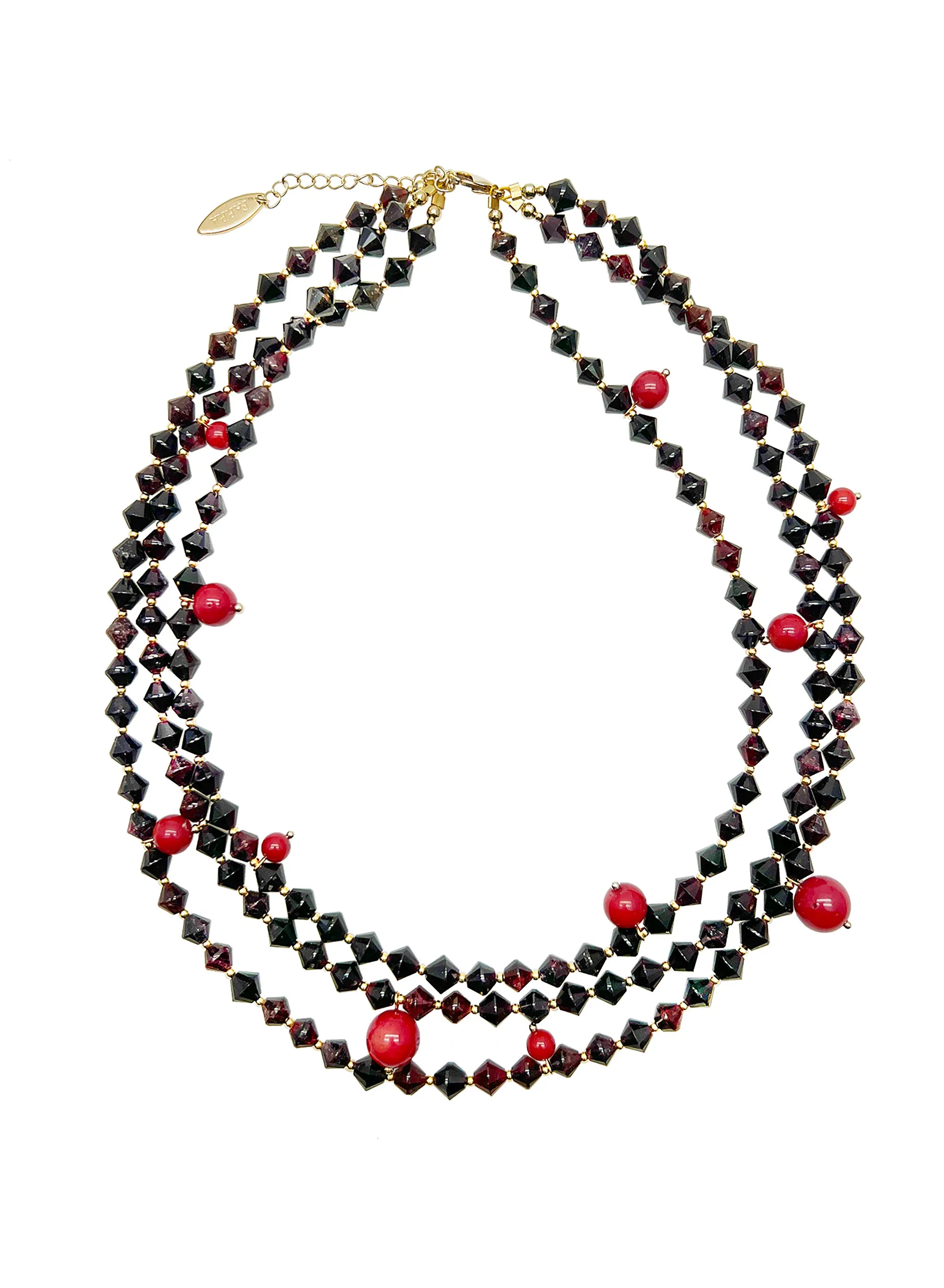 Multi-layers Garnet with Red Coral Statement Necklace JN007