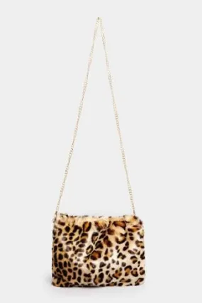 Natural Brown Leopard Print Faux Fur Bag