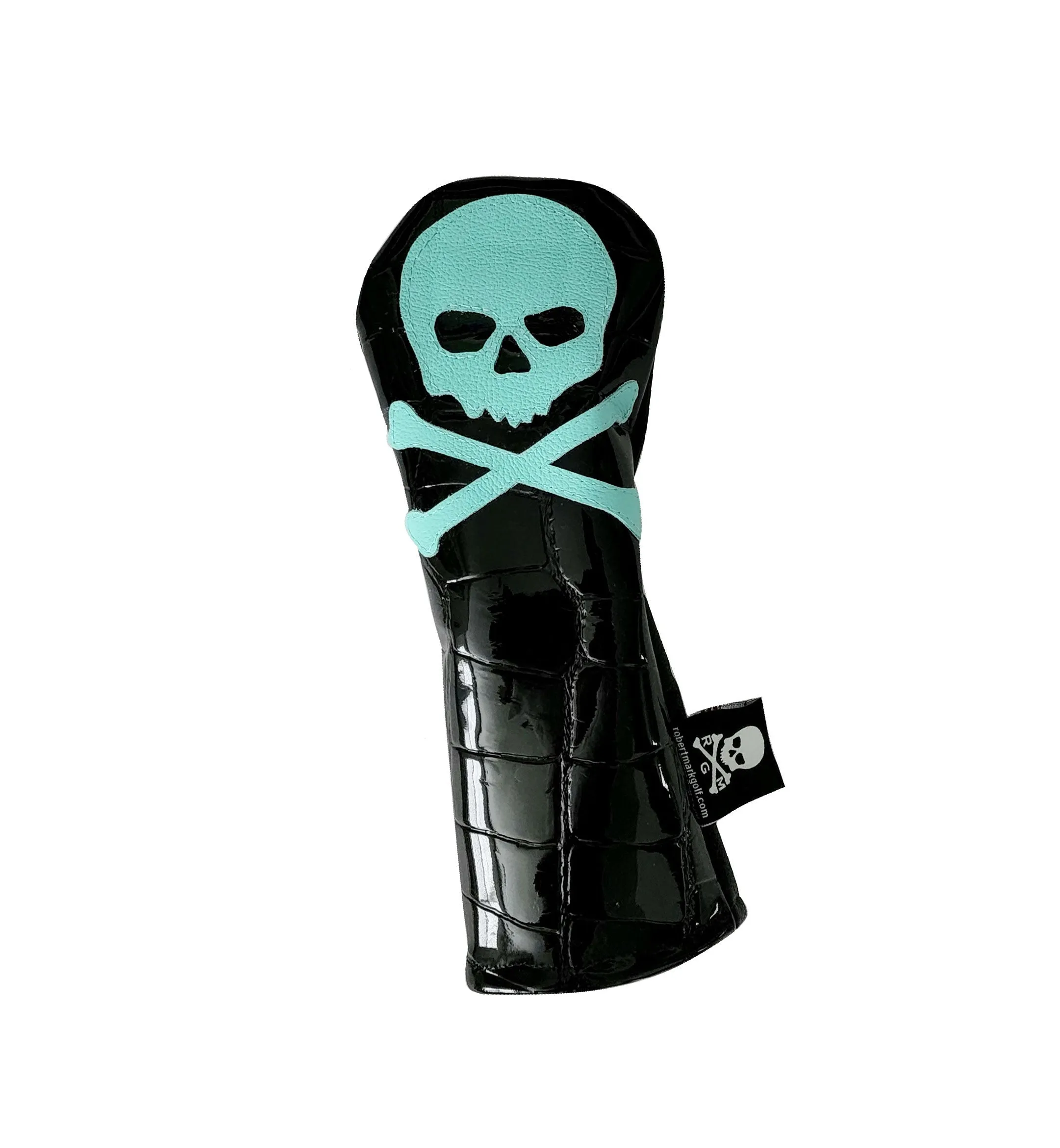 One-Of-A-Kind! Black Alligator, Tiffany Blue Skull & Bones Fairway Wood Headcover.