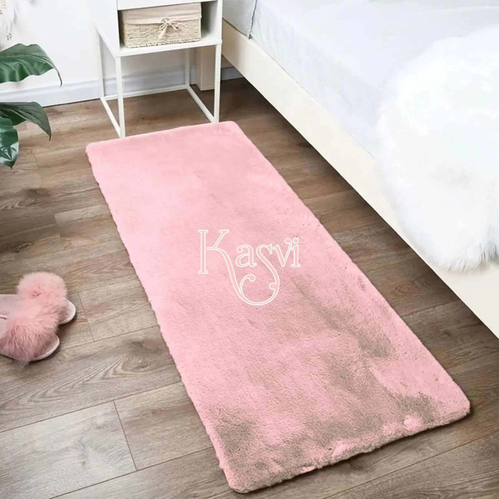 Pink shade Super Soft Faux Rabbit Fur Bed Side Runner -GIR001BS