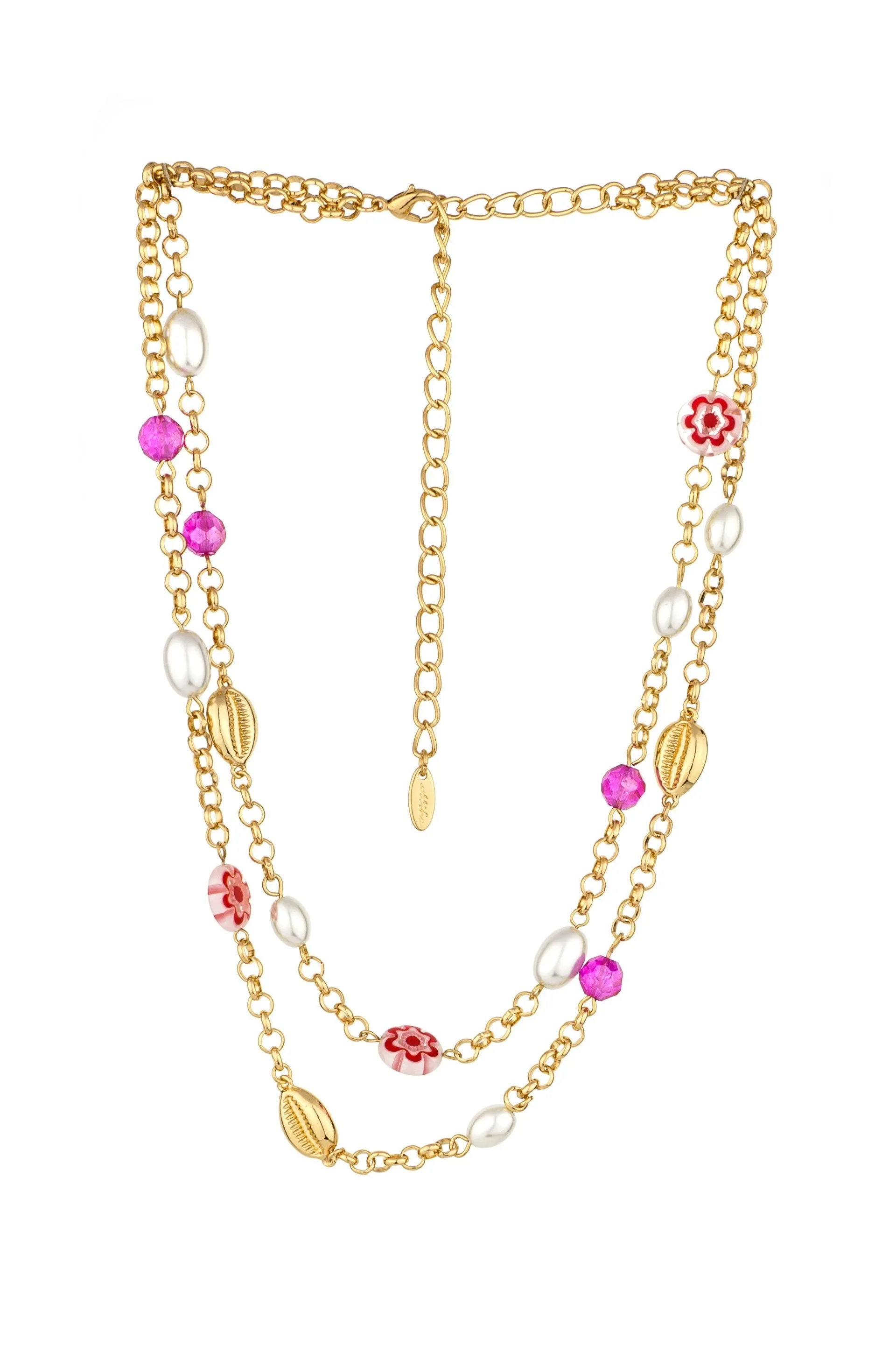 Pinky Party Pearl and Bead Chain Layered Necklace