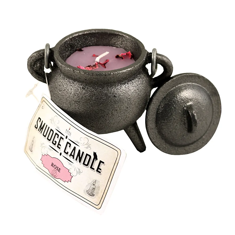 Rose Smudge Candle in Cast Iron Cauldron