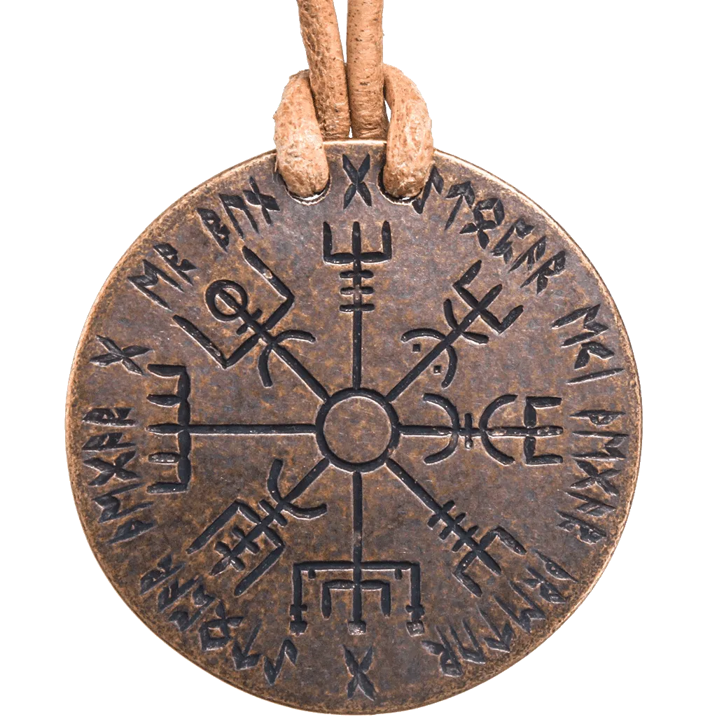 Skadi & Vegvisir Bronze & Leather Necklace