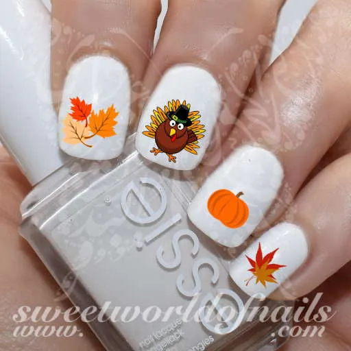 Thanksgiving Nail Art Autumn Leaves Turkey Pumpkin Nail Water Decals Water Slides