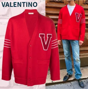 VALENTINO  |Wool Plain Logo Luxury Cardigans