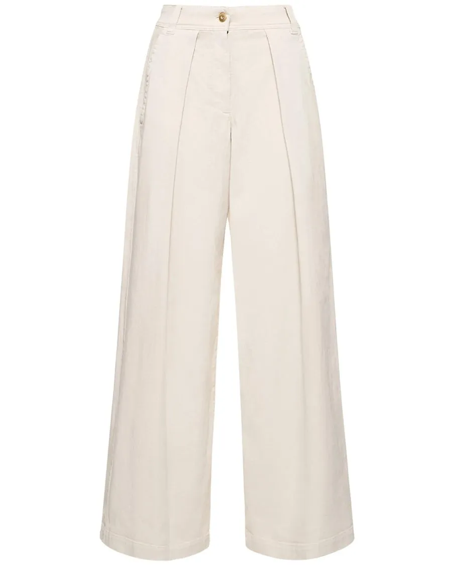 Warm White Contrast Stitch Wide Leg Pant